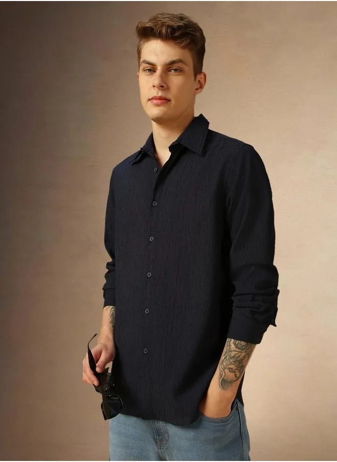 Dennis Lingo Solid Regular Fit Spread Collar Shirt