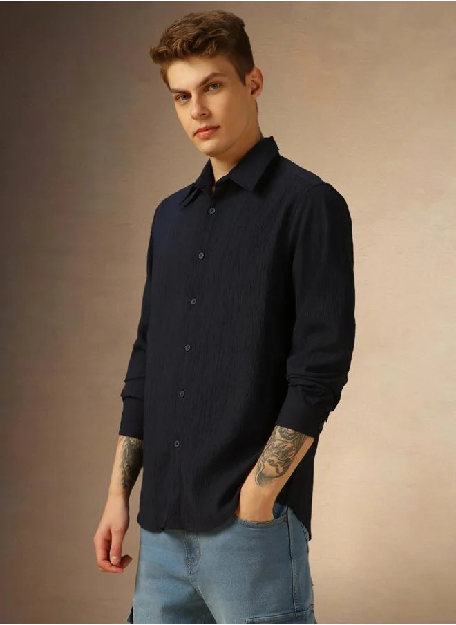 دينيس لينغو Solid Regular Fit Spread Collar Shirt