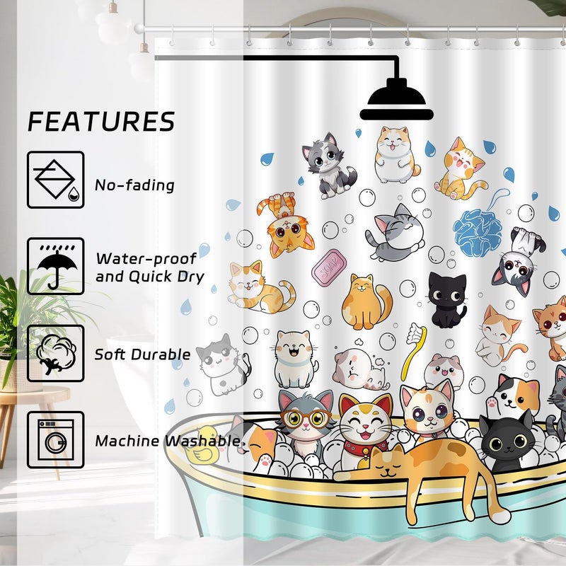 JWXCBIM Cute Cat Shower Curtain Set, Funny Cartoon Kids Home Bathroom Decor Polyester Waterproof Fabric Bath Curtain with 12 Hooks 72x72 Inches - Image 4