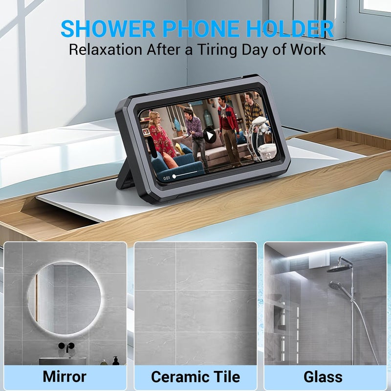 Coolpow Shower Phone Holder Waterproofã€480Â°Rotatableã€‘Retractable Adjustable Shower Phone Case Shower Stall Accessories for Bathroom Wall Phone Mount Stand Water Proof Anti Fog Case for 4-7"Cellphones - Image 5