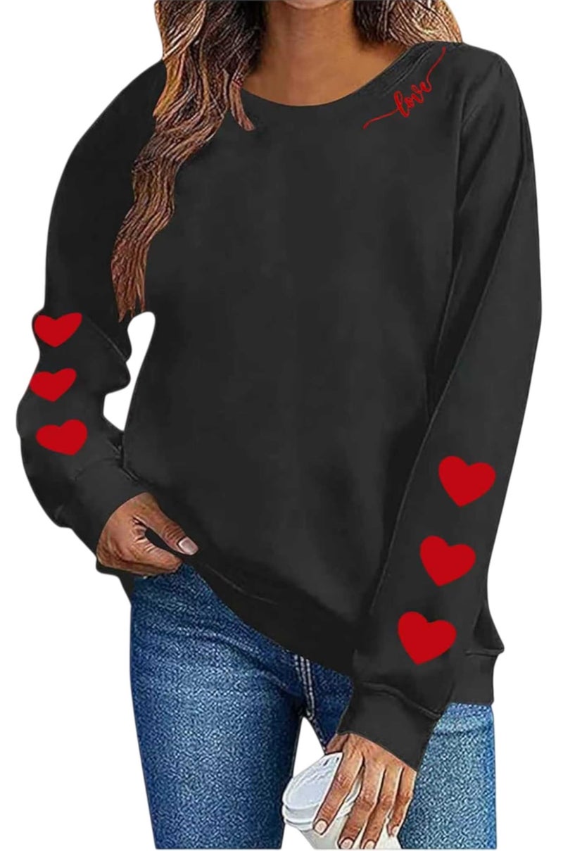 Huovud Valentines Sweatshirt Women Funny Love Heart Graphic Valentines Shirt Casual Valentines Long Sleeve Pullover Top (Black-3, M) - Image 1