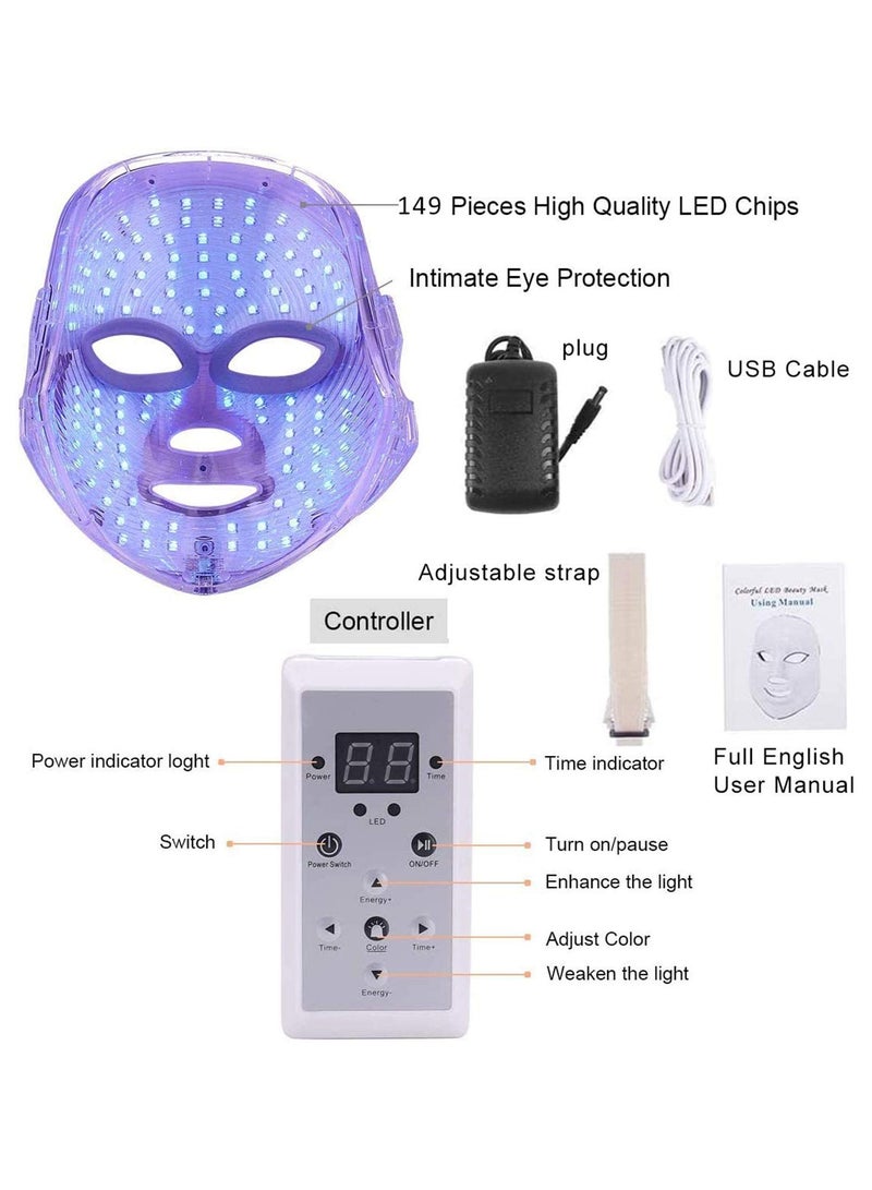Face Beauty Light Therapy Mask, 7 Color 149 Leds Photon Face Mask Phototherapy with Remote control, Facial Skin Care Anti Aging Skin Tightening Wrinkles Toning Mask Home Light Therapy - Image 4