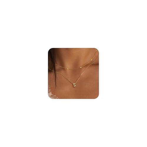 Poxtex Initial S Necklaces for Women 14K Gold Plated Letter Jewelry Non Tarnish Layered Dainty Cute Pendant Choker Necklace Waterproof Trendy Name Necklace Personalized Jewelry Gift for Women - Image 1