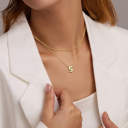 Poxtex Initial S Necklaces for Women 14K Gold Plated Letter Jewelry Non Tarnish Layered Dainty Cute Pendant Choker Necklace Waterproof Trendy Name Necklace Personalized Jewelry Gift for Women - Image 4