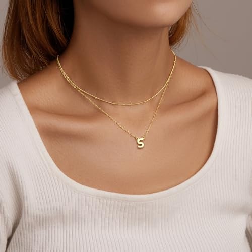 Poxtex Initial S Necklaces for Women 14K Gold Plated Letter Jewelry Non Tarnish Layered Dainty Cute Pendant Choker Necklace Waterproof Trendy Name Necklace Personalized Jewelry Gift for Women - Image 2