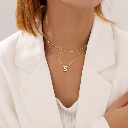 Poxtex Initial S Necklaces for Women 14K Gold Plated Letter Jewelry Non Tarnish Layered Dainty Cute Pendant Choker Necklace Waterproof Trendy Name Necklace Personalized Jewelry Gift for Women - Image 3