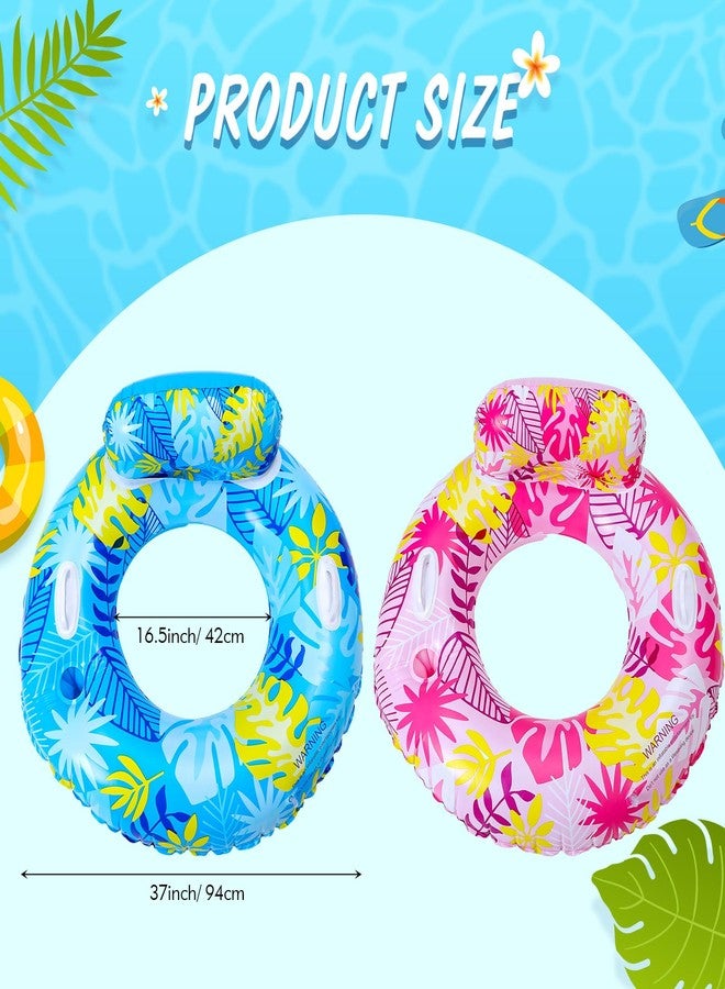 Wovnet 2 Pcs Large Inflatable Pool Float Tube Chair 37 Inch Hawaiian Swimming Tube Tropical Swimming Ring Cool Water Hammock Chair for Summer Pool Party(Floral) - Image 2