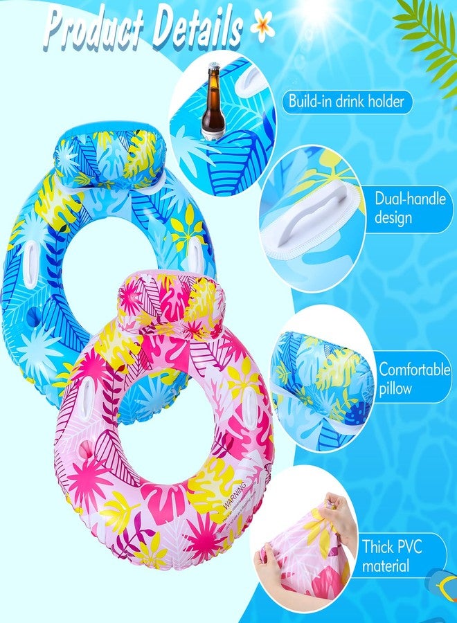 Wovnet 2 Pcs Large Inflatable Pool Float Tube Chair 37 Inch Hawaiian Swimming Tube Tropical Swimming Ring Cool Water Hammock Chair for Summer Pool Party(Floral) - Image 3