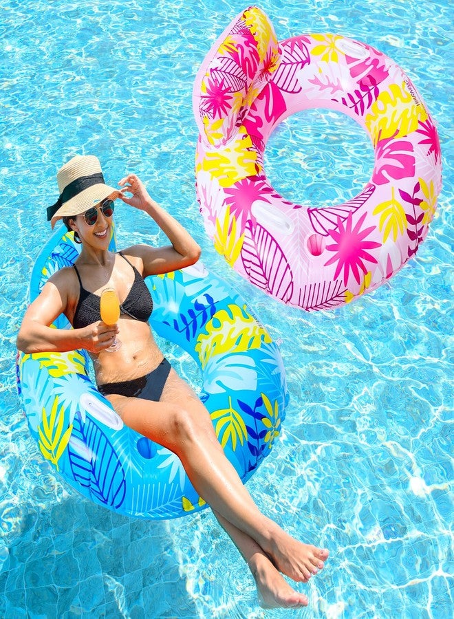 Wovnet 2 Pcs Large Inflatable Pool Float Tube Chair 37 Inch Hawaiian Swimming Tube Tropical Swimming Ring Cool Water Hammock Chair for Summer Pool Party(Floral) - Image 1