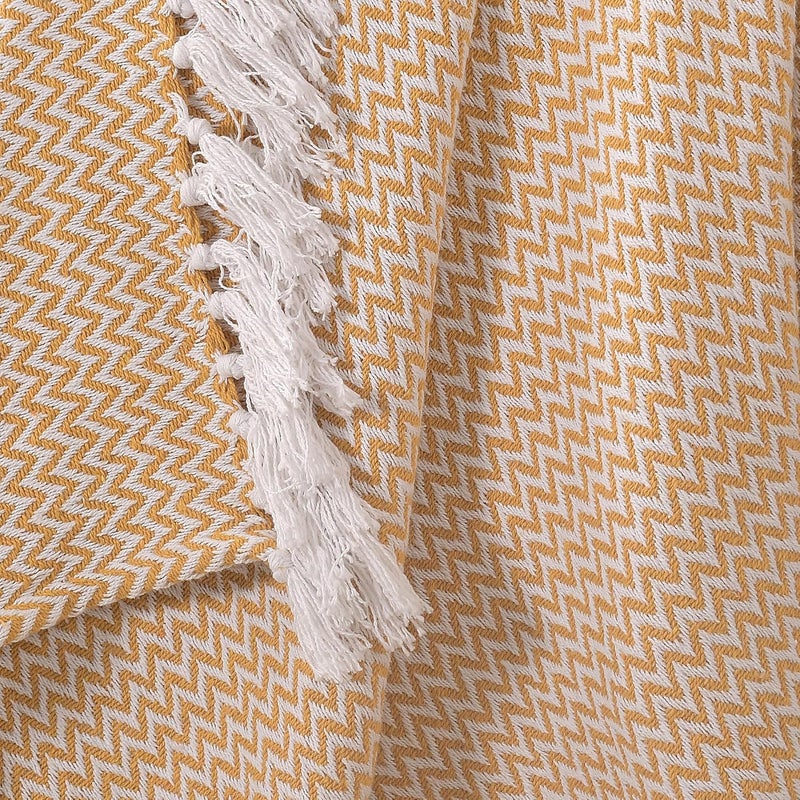 SASHAA WORLD Chevron Delight Yellow Ivory Versatile Cotton Throw Blanket Ideal for Living Room Sofa Bed and Chair 180X130 Cm - Image 3