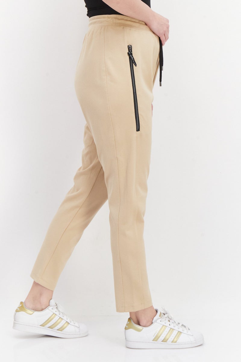 Samoon Women Drawstring Plain Sweatpants, Tan - Image 4