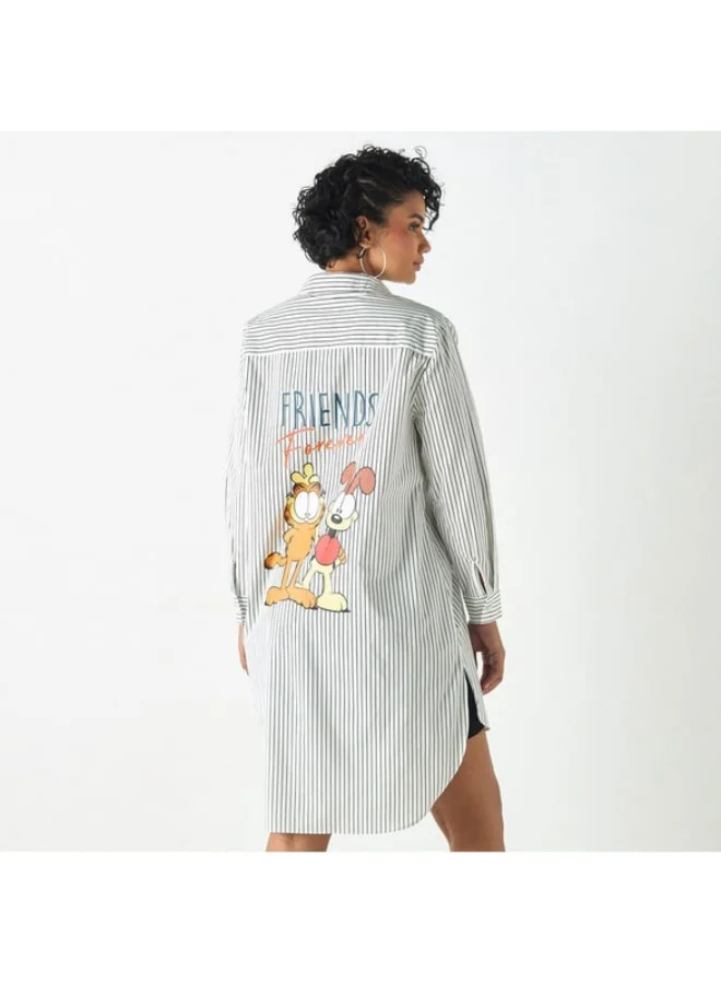 SP Characters Garfield and Odie Pint High Low Shirt Dress with Long Sleeves