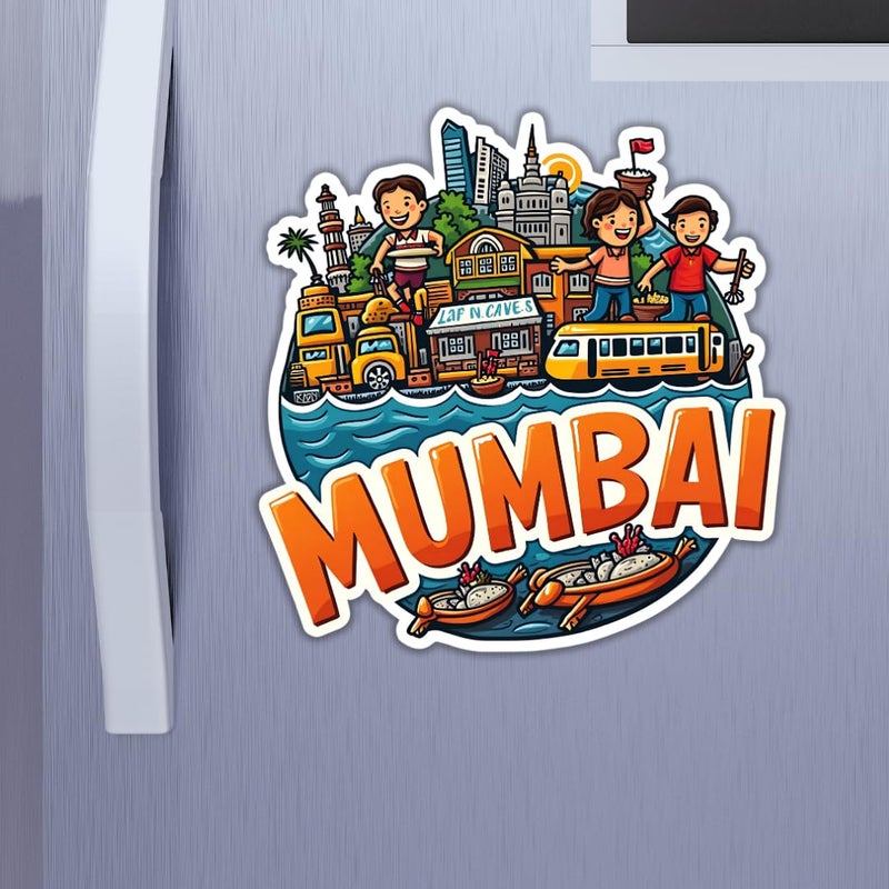 GIFTODAY Mumbai Theme Souvenir Wooden Fridge Magnet for Refrigerator Mumbai Printed Magnet for Office Kitchen and Home Decor Perfect Souvenir Gift Pack of 1 Size 3x3 Inch - Image 2