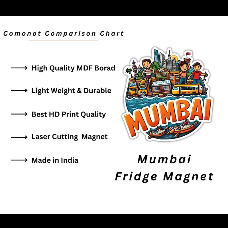 GIFTODAY Mumbai Theme Souvenir Wooden Fridge Magnet for Refrigerator Mumbai Printed Magnet for Office Kitchen and Home Decor Perfect Souvenir Gift Pack of 1 Size 3x3 Inch - Image 5