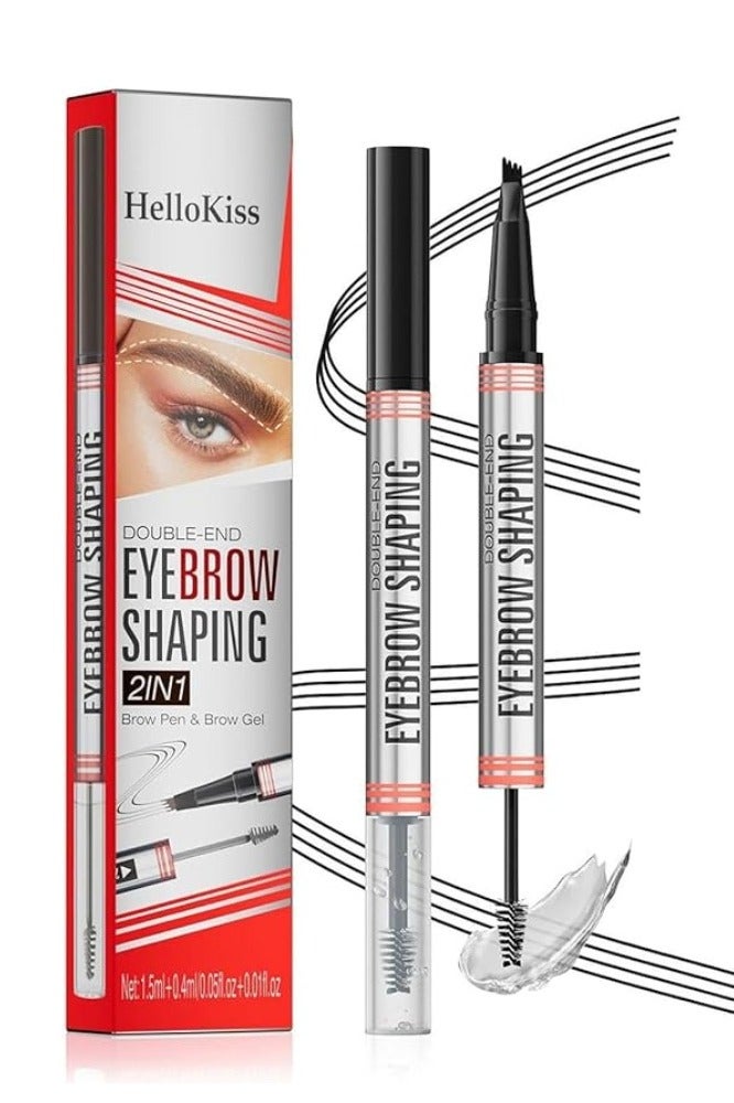 HelloKiss 2-in-1 Brow Pen and Sealing Brow Gel, 3D Microblading Eyebrow Pen Waterproof with 4 Fork Tip & Precise Brush,24h Smudge-Proof 3D Hair-Like Strokes, All-Day Lasting (03#grey) - Image 1