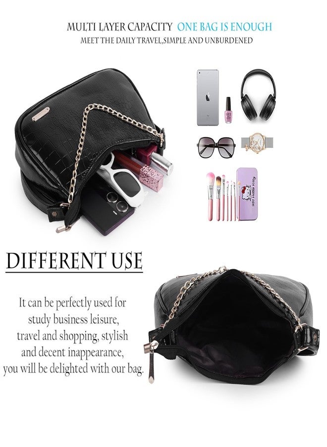CULT FACTORY Leather Sling Bag for Women Round Sling Bag for Women Croco Design Side Handbag (Black) - Image 5