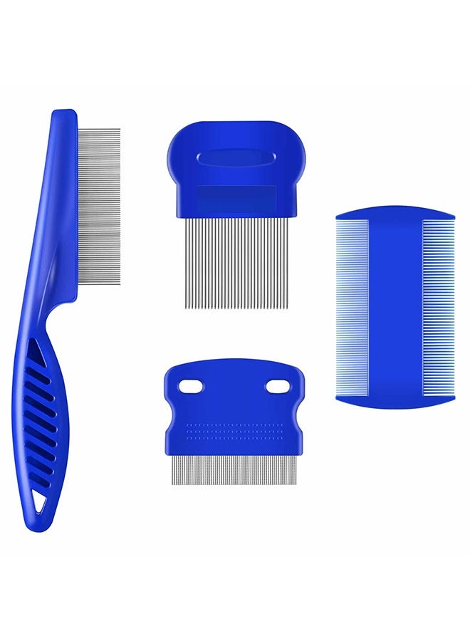 4 Pack Flea Lice Comb, Dog Cat Grooming Combs with Rounded Teeth, Double Sided Professional Pet Tear Stain Remover, Dematting Tool for Small, Medium & Large Pets Stainless Steel - Image 1
