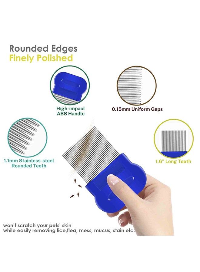 4 Pack Flea Lice Comb, Dog Cat Grooming Combs with Rounded Teeth, Double Sided Professional Pet Tear Stain Remover, Dematting Tool for Small, Medium & Large Pets Stainless Steel - Image 4