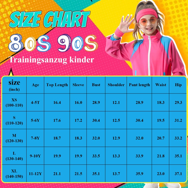 TIMSOPHIA 80s Tracksuit for Kids, 90s Outfits Boys Girls 6PCS Hip Hop Dance Costume, Colorblock Jacket for Retro Theme Party (Pink, 11-12 years) - Image 4