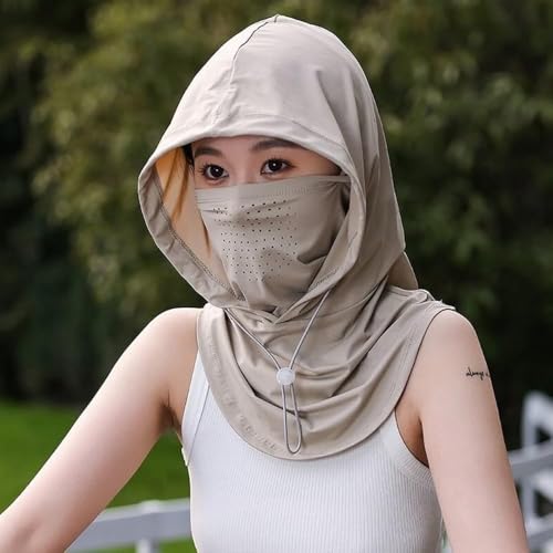 BSYLOO Women's UV Protection Balaclava Hat with Neck Guard & Face Mask for Cycling, Travel & Outdoor Activities Light Khaki - Image 4
