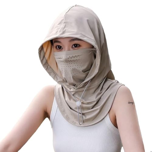BSYLOO Women's UV Protection Balaclava Hat with Neck Guard & Face Mask for Cycling, Travel & Outdoor Activities Light Khaki - Image 1