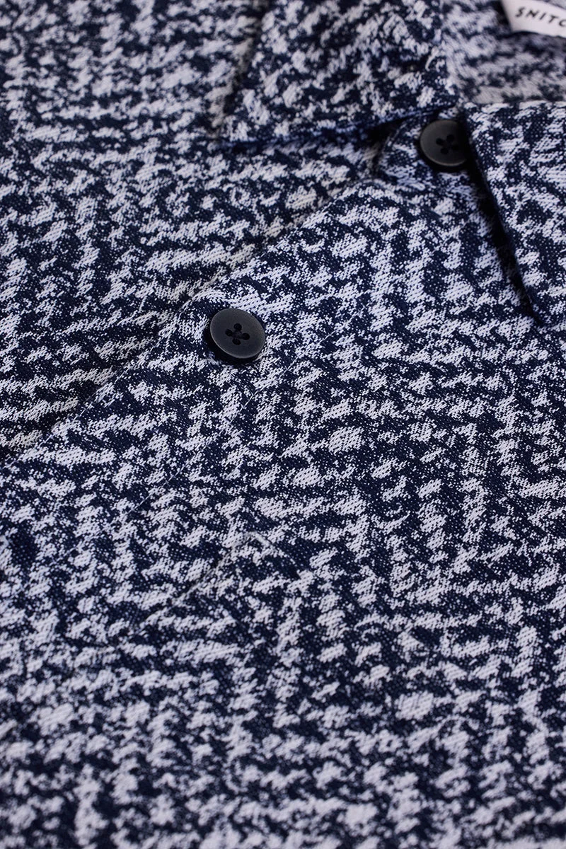 سنيتش Navy Abstract Long Sleeve Relaxed Casual Overshirt