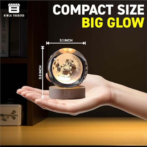 BTfash 3D Moon Ball Night Lamp, Creative Engraved Table LED Light with Woodern Base for Home Office Decoration Birthday Gift - Image 4