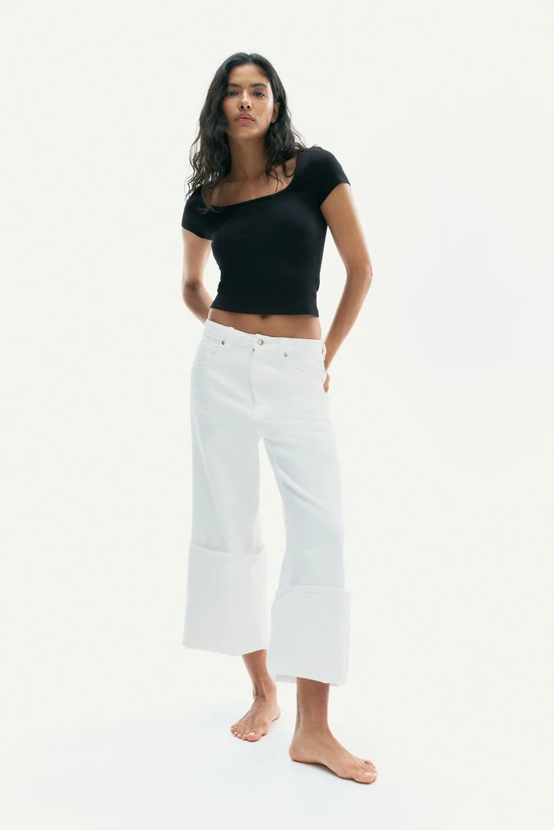 H&M Picot-trimmed ribbed T-shirt