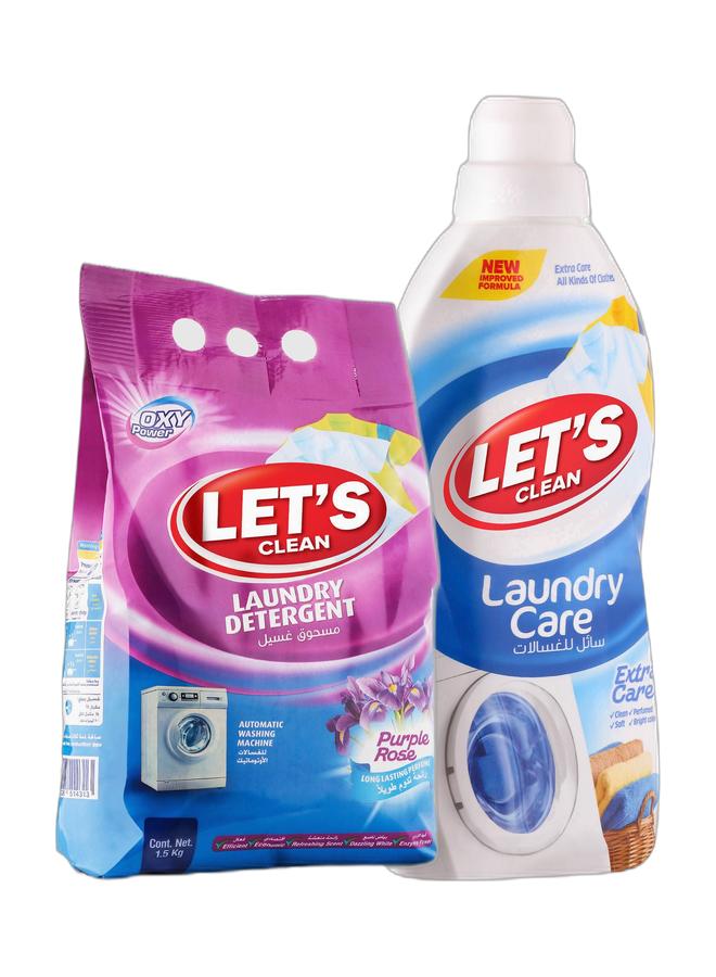 LET'S CLEAN Laundry Detergent Powder Purple Rose 1.5kg and Liquid Detergent Extra Care 1L - Image 1