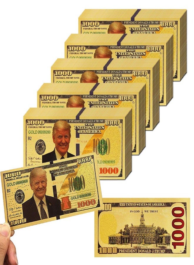 PartyYeah 1000 Dollar 2025 USA President Bill Banknote, One Thousand 24k Gold Coated USA President Legacy Limited Edition Million Dollar Bill Great Gift for Currency Collectors and Republican (50) - Image 1