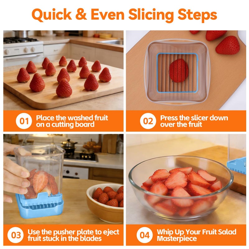 GENGCANG Fruit Slicer Cup for Strawberry, Banana, Hard-Boiled Egg - Detachable Cutter with Push Plate - Rapid & Safe Slicing Kitchen Gadget for Quick Meal Prep (Blue) - Image 4