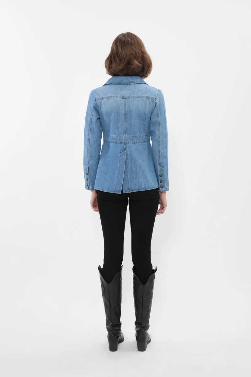 باني جينز Women's Long Sleeve Single Button Jean Jacket Light Blue