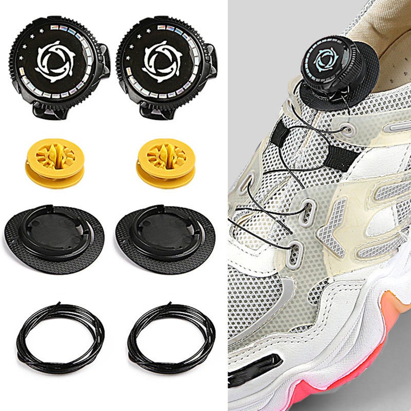 4 Sets Rotating Buckle Shoes Laces Steel Wire Elastic No Tie Shoelaces Black S Size - Image 4