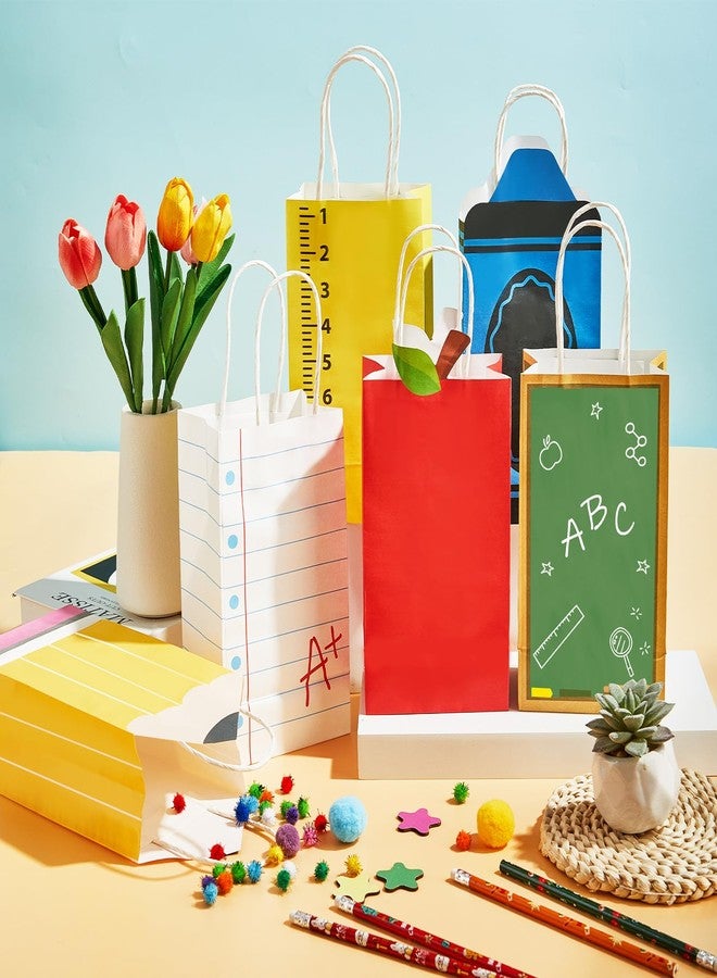 ojustbeok 24Pcs Back to School Gift Bags First Day of School Paper Treat Bags with Handle Pencil Crayon Apple Notebook Candy Goodie Bag for Student Teacher Appreciation Gifts Classroom Party Favors Supplies - Image 4