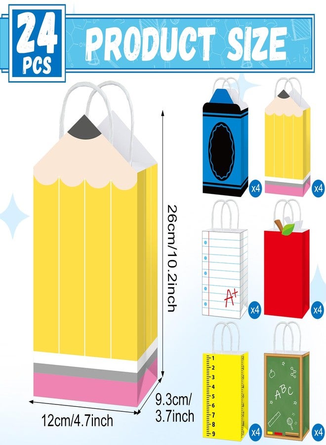 ojustbeok 24Pcs Back to School Gift Bags First Day of School Paper Treat Bags with Handle Pencil Crayon Apple Notebook Candy Goodie Bag for Student Teacher Appreciation Gifts Classroom Party Favors Supplies - Image 2