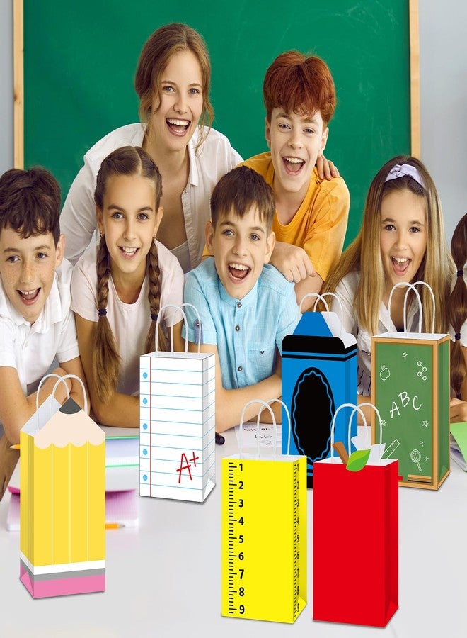 ojustbeok 24Pcs Back to School Gift Bags First Day of School Paper Treat Bags with Handle Pencil Crayon Apple Notebook Candy Goodie Bag for Student Teacher Appreciation Gifts Classroom Party Favors Supplies - Image 5