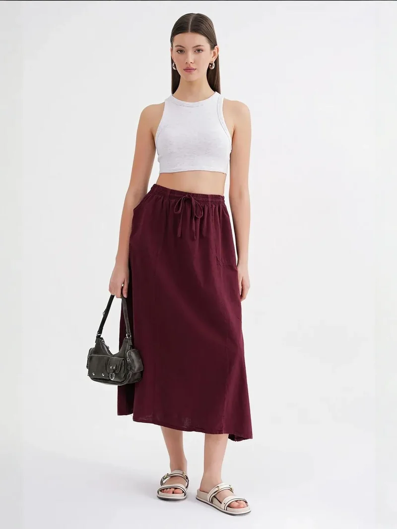 ميكسراي تنورة بخصر مرتفع من البوبلين مع تفاصيل رباط