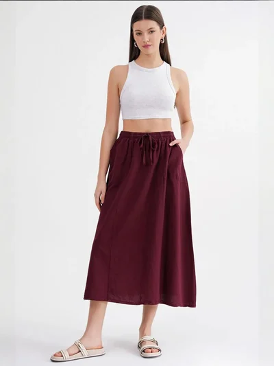 MixRay Mixray High-Waisted Poplin Skirt with Drawstring Detail