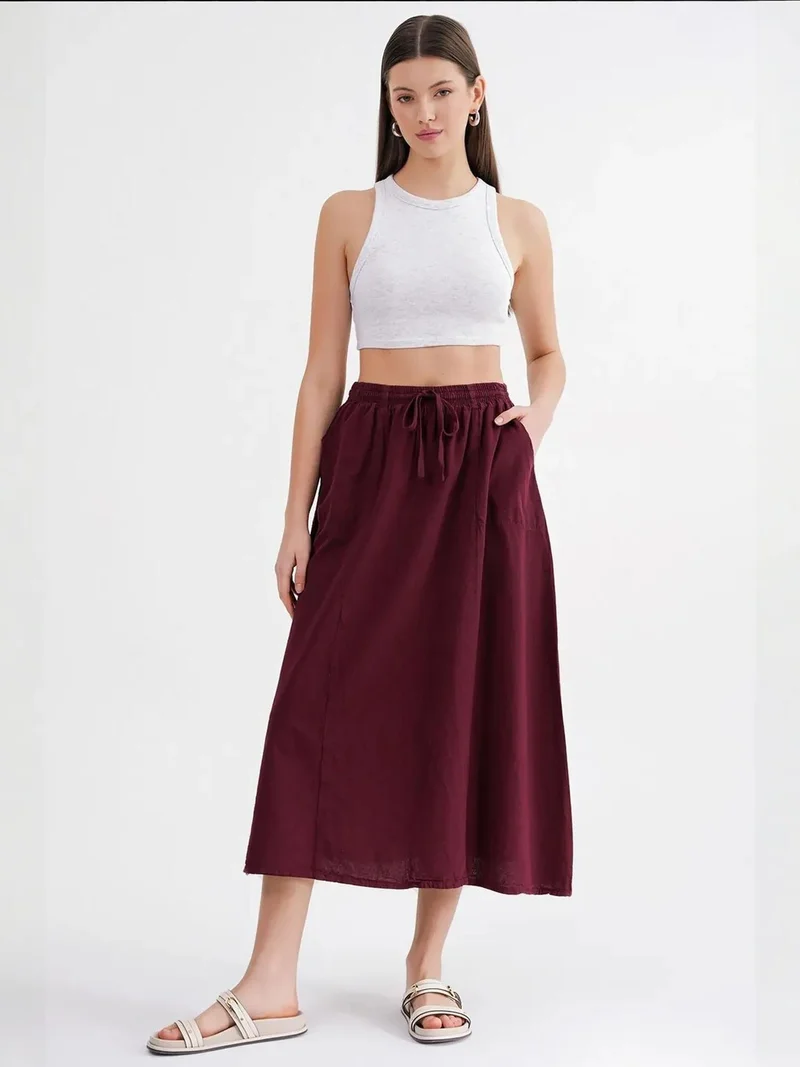 ميكسراي تنورة بخصر مرتفع من البوبلين مع تفاصيل رباط