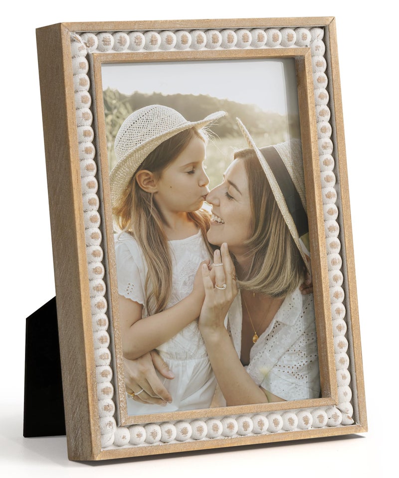 SUMGAR 4x6 Picture Frame 6x4 Photo Frame White Wood Farmhouse Boho Wall Mounted with Shabby Chic Decorative Distressed Pine Beads Decor for Desk Birthday Gifts for Christmas Mom Woman Grandma - Image 1
