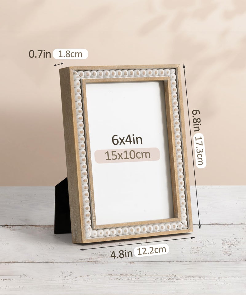 SUMGAR 4x6 Picture Frame 6x4 Photo Frame White Wood Farmhouse Boho Wall Mounted with Shabby Chic Decorative Distressed Pine Beads Decor for Desk Birthday Gifts for Christmas Mom Woman Grandma - Image 3