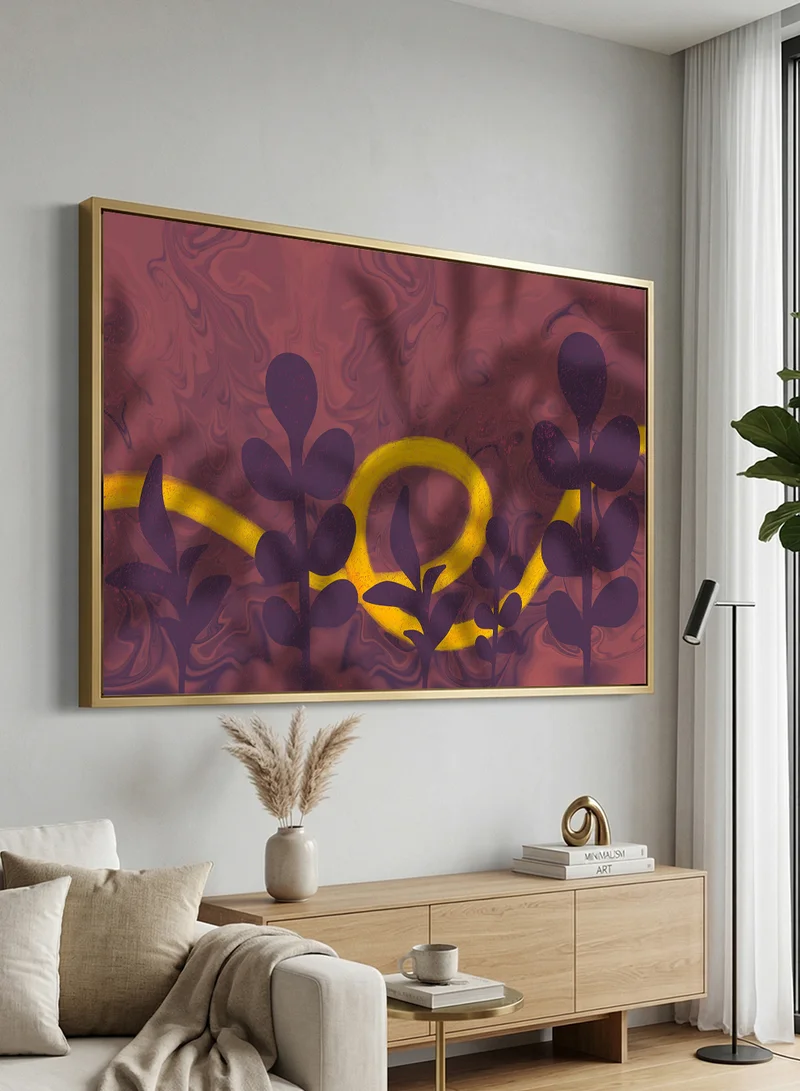 LOWHA Canvas Wall Art Stretched Over Wooden Frame with Gold Floating Frame and Abstract Potanic Design