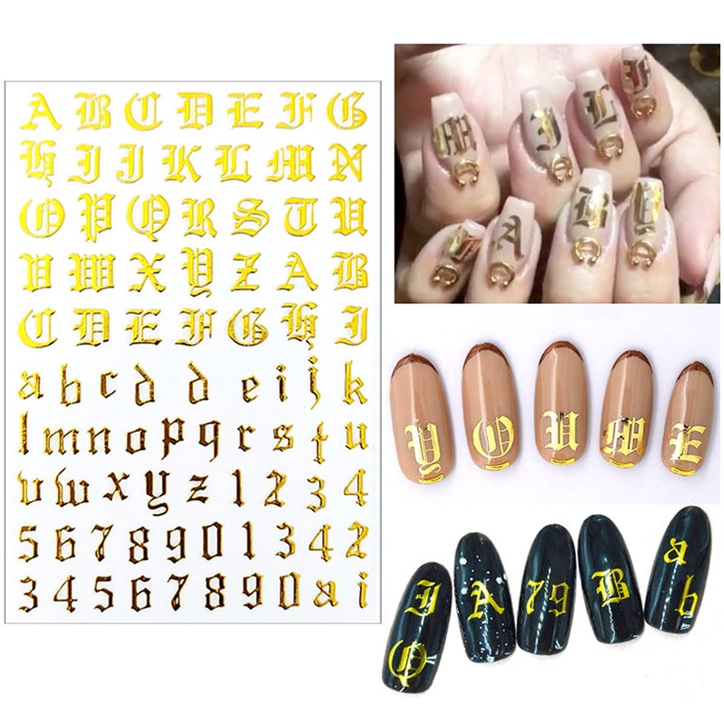 FUMIHIT Letter Nail Art Stickers Number Nail Decals Nail Art Supplies Old English Alphabet Nail Sticker Designs Holographic English Font Letters Stickers for Acrylic Nails Decorations (8 Sheets) - Image 4