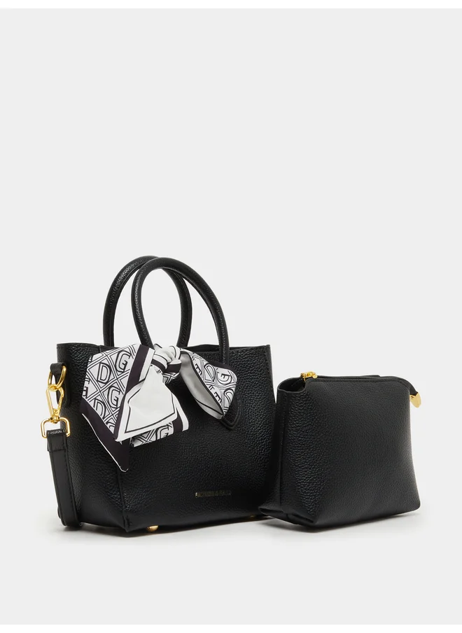 ستايلي Styli Printed Scarf Detail Shoulder Bag with Pouch
