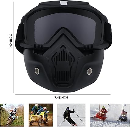 EYUVAA LABEL Motorcycle Goggle Mask, Anti-Scratch UV Protective Helmet Face Mask, Detachable Mouth Filter, Adjustable Strap for Cycling, Dirt Biking, Off-Road Racing (Black) (Pack of 1) - Image 2