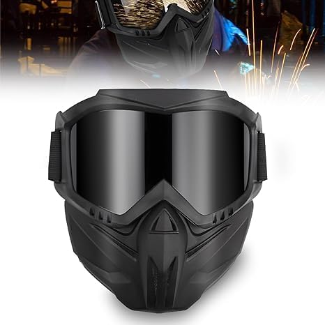 EYUVAA LABEL Motorcycle Goggle Mask, Anti-Scratch UV Protective Helmet Face Mask, Detachable Mouth Filter, Adjustable Strap for Cycling, Dirt Biking, Off-Road Racing (Black) (Pack of 1) - Image 5