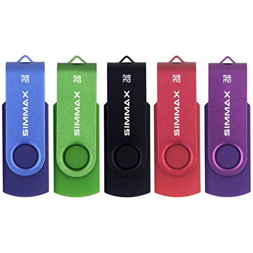 SIMMAX USB Flash Drives 5 Pack 32GB Memory Stick Swivel Design USB 2.0 Flash Drive Thumb Drive Zip Drives (32GB Blue Green Black Red Purple) - Image 1