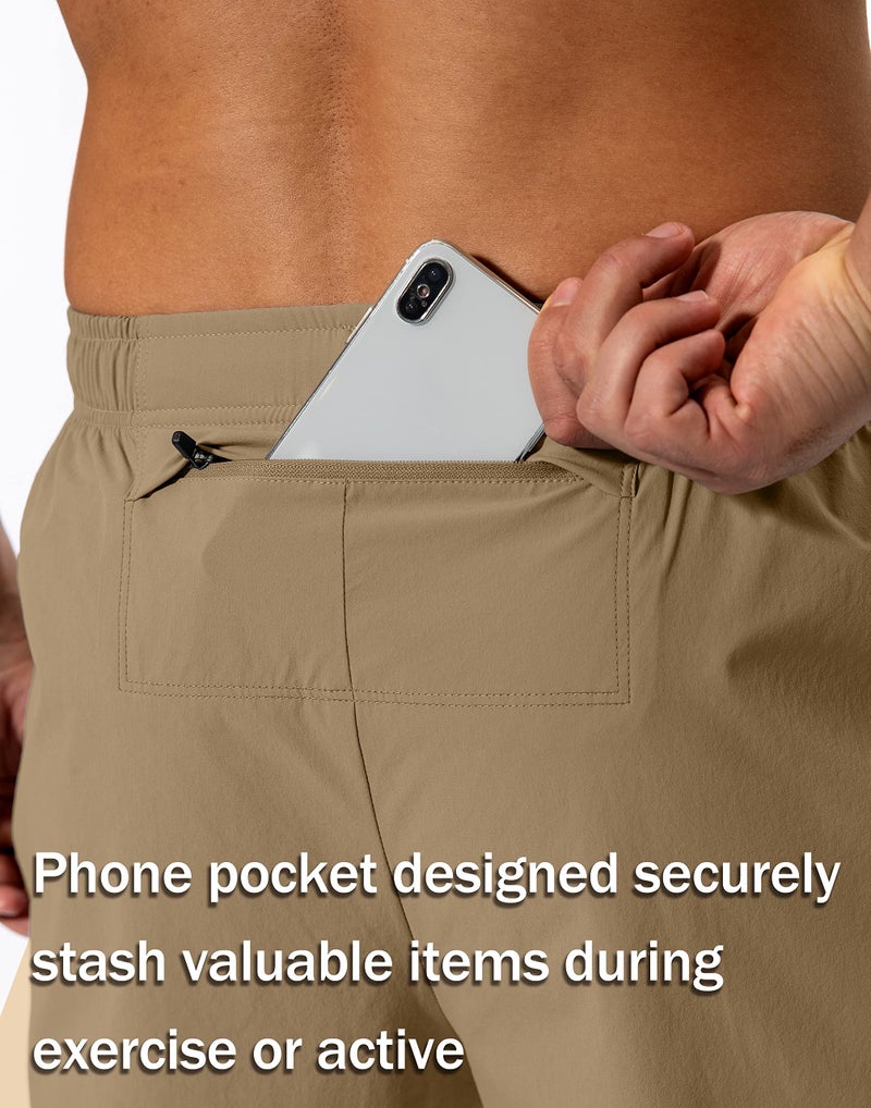 Pudolla Men's Workout Athletic Pants Elastic Waist Jogging Running Pants for Men with Zipper Pockets (Dark Khaki Large) - Image 4