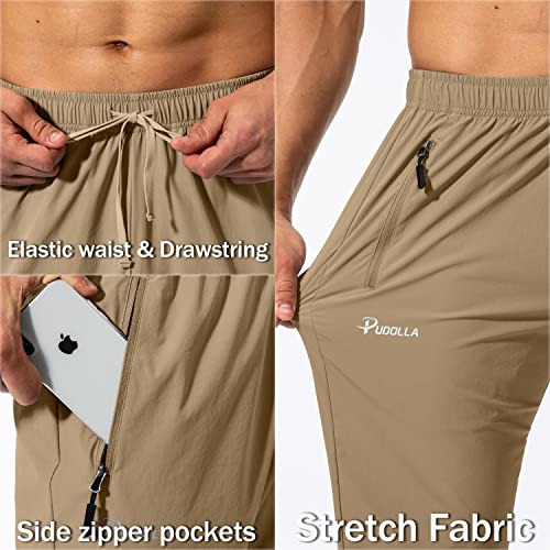 Pudolla Men's Workout Athletic Pants Elastic Waist Jogging Running Pants for Men with Zipper Pockets (Dark Khaki Large) - Image 5