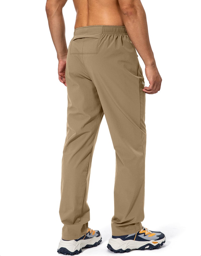 Pudolla Men's Workout Athletic Pants Elastic Waist Jogging Running Pants for Men with Zipper Pockets (Dark Khaki Large) - Image 3